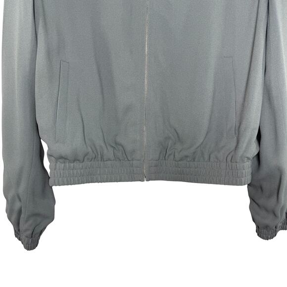 Theory Bariah Gray Green Crepe Bomber Jacket XS Petite Minimalist Quiet Luxury - Picture 2 of 11